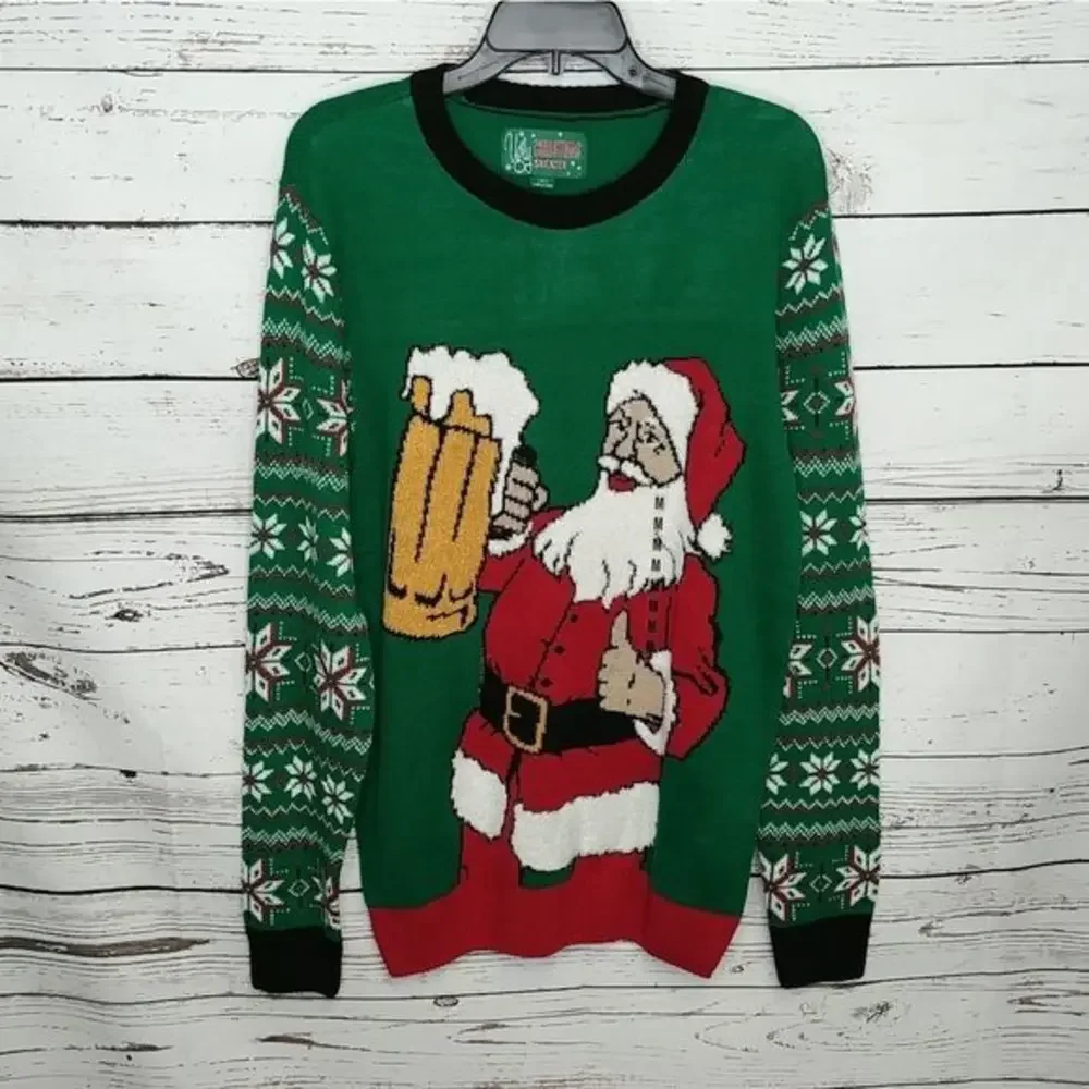 Green Santa‎ Beer Ugly Christmas Sweater